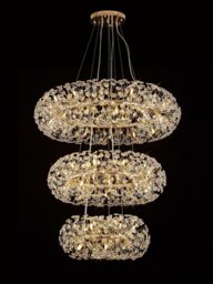 Fusion Medium 3 Tier Crystal Ceiling Pendant in French Gold Finish