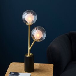 Duo 2 Light Table Lamp In Satin Brass Finish With Duplex Glass Shades