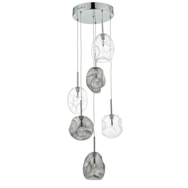 Dar QUI6410 Quinn 6 Light Cluster Ceiling Light In Polished Chrome