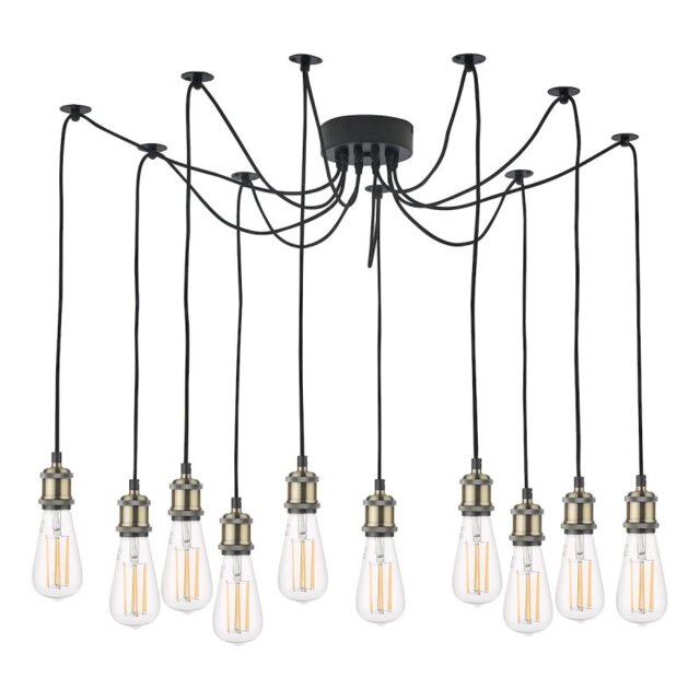 Dar Lighting WAC2375 Waco 10 Light Ceiling Pendant Light In Antique Brass And Matt Black