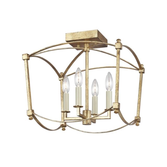 Quintiesse QN-THAYER-SF-ADB Thayer 4 Light Semi Flush Ceiling Light In Antique Gild Finish QN-THAYER-3P-ADB