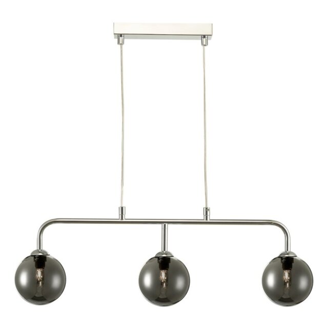 Dar Lighting FEY6250-01 Feya 3 Light Bar Pendant In Polished Chrome With Smoked Glass
