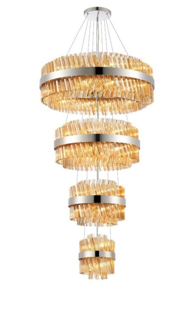 Hampton 4 Tier Ceiling Pendant Light In Polished Nickel Finish With Amber Glass 25+40+60+80cm