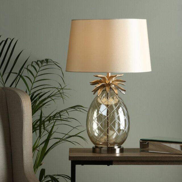 Laura Ashley Pineapple Champagne Cut Glass Extra Large Table Lamp With Taupe Shade