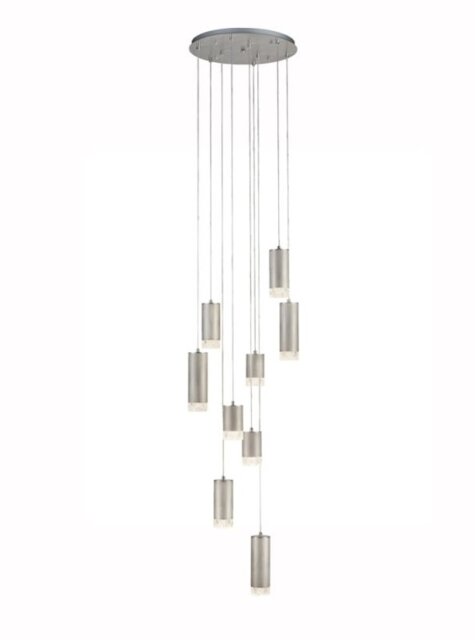 Franklite FL2414-9 Cordelia 9 Light Cluster Ceiling Pendant Light In Satin Brushed Silver Finish