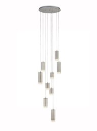 Franklite FL2414-9 Cordelia 9 Light Cluster Ceiling Pendant Light In Satin Brushed Silver Finish