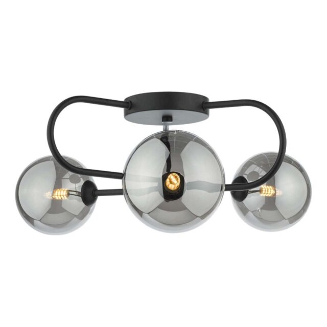 Dar Wisebuys EIS5322 Eissa 3 Light Semi Flush Light In Matt Black With Smoked Glass