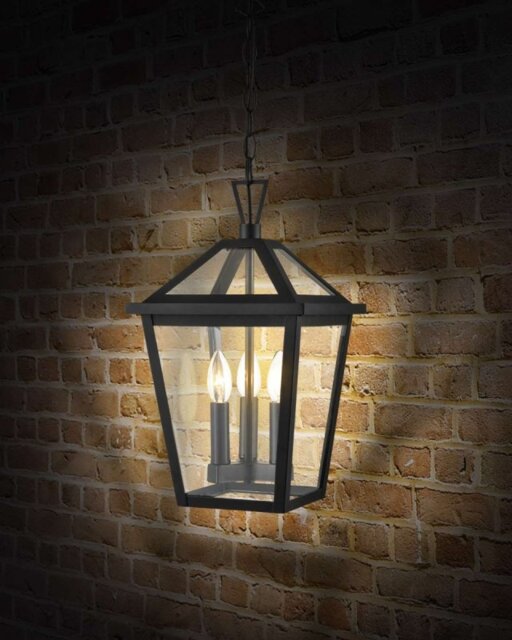 Franklite Dusk Outdoor 3 Light Hanging Ceiling Lantern In Matt Black Finish IP44 EXT6651