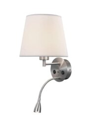 Mantra M6092 Caicos 2 Light LED Switched Wall Light In Satin Nickel With Cream Shade