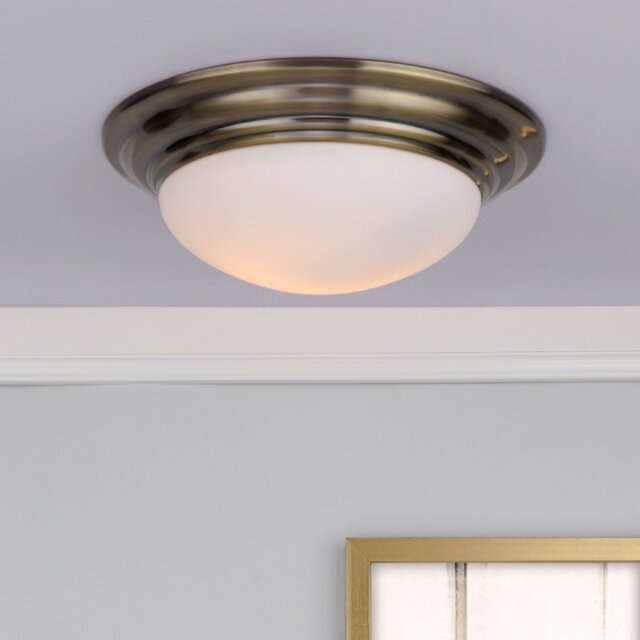 Dar BAR5075 Barclay Antique Brass Large Bathroom Flush Light