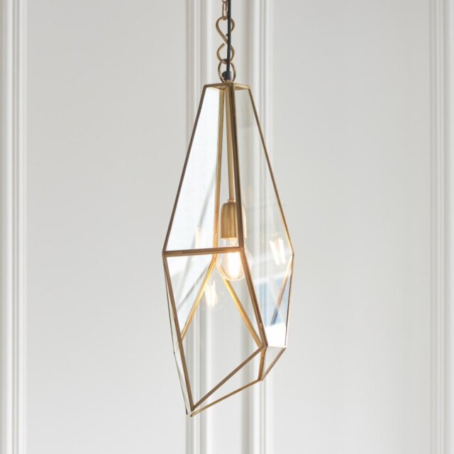 Endon 73117 Avery One Light Ceiling Pendant Light In Antique Brass And Clear Glass