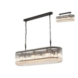 Verne 100 x 35 cm Oval Linear Ceiling Pendant Light In Black Finish With Clear Glass