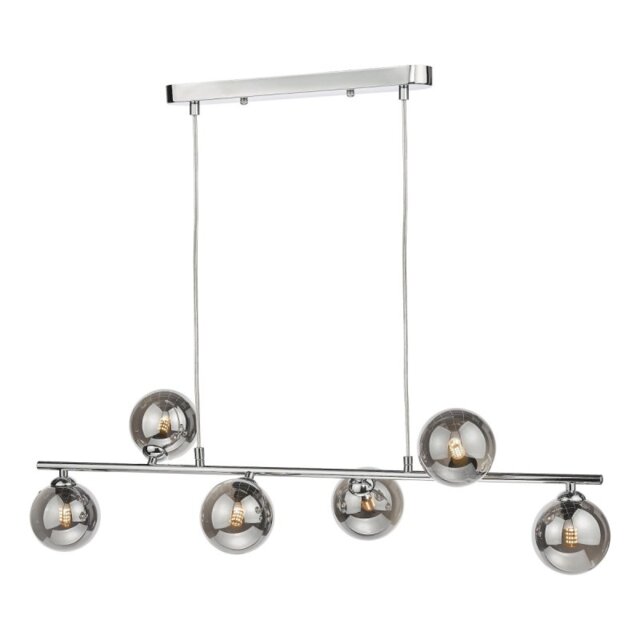 Dar Lighting Spiral 6 Light Bar Pendant Light In Polished Chrome With Smoked Glass SPI6450-01