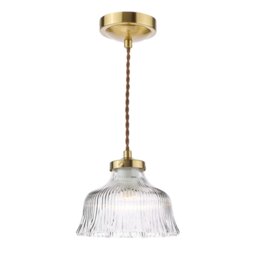 Dar Lighting Maude Ceiling Pendant In Natural Brass With Ribbed Glass