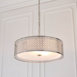 Endon 81969 Cordero 3 Light Ceiling Pendant In Satin Nickel And White Fabric