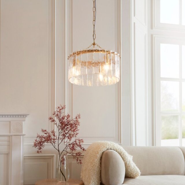 Endon 118467 Karine 3 Light Ceiling Pendant In Brushed Aged Brass With Textured Glass