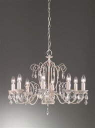 Franklite FL2355/8 Aria 8 Light Ceiling Pendant In White Ironwork With Gold Highlights And Crystals