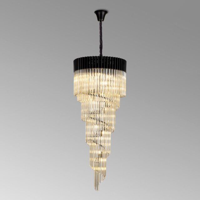 Prestige Metro Large Spiral Ceiling Pendant Light In Matt Black With Cognac Sculptured Glass 70cm