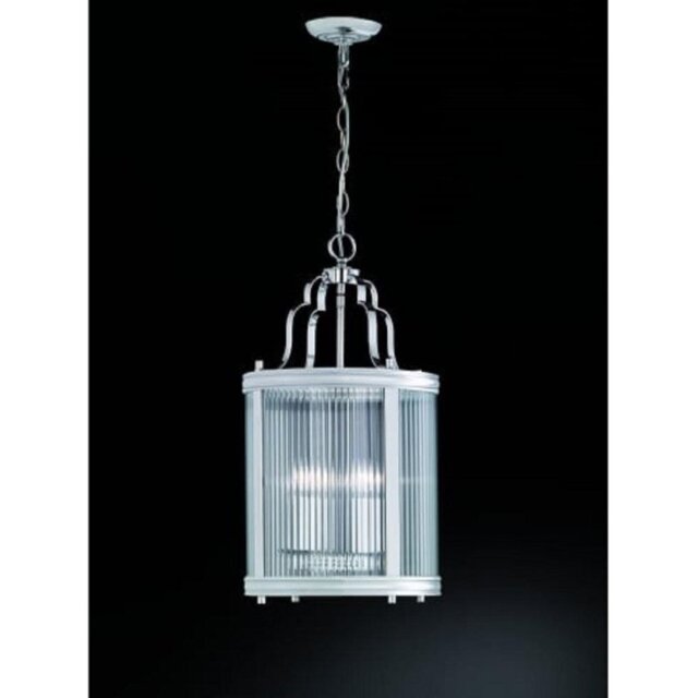 L7017 Grosvenor 4 Light Ceiling Lantern Pendant In Chrome With Clear Reeded Glass Panels