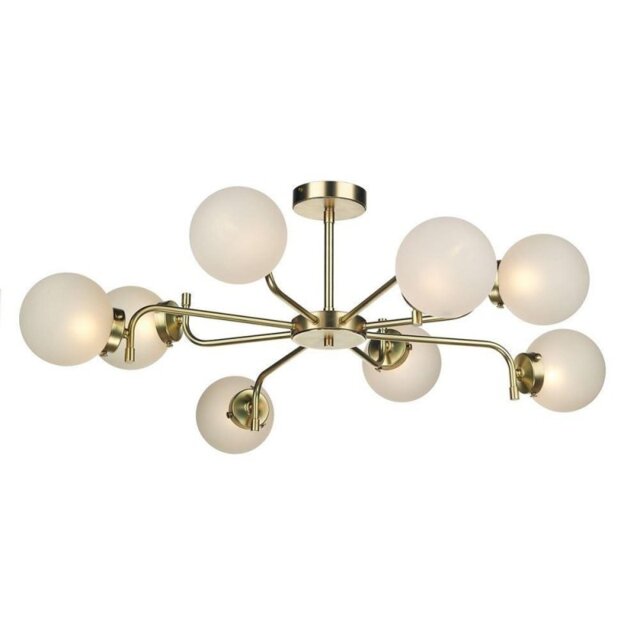 David Hunt Lighting JAZ0840 Jazz Eight Light Multi Arm Ceiling Light In Polished Brass With Frosted Glass