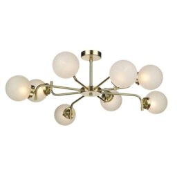David Hunt Lighting JAZ0840 Jazz Eight Light Multi Arm Ceiling Light In Polished Brass With Frosted Glass