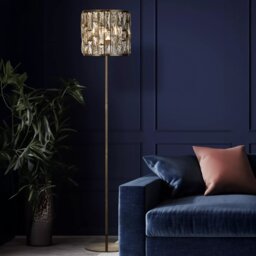 Searchlight Bijou Floor Lamp In Antique Brass Finish With Crystal Glass