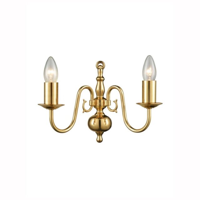 Franklite Delft 2 Light Flemish Small 2 Wall Light In Polished Brass Finish PE7912