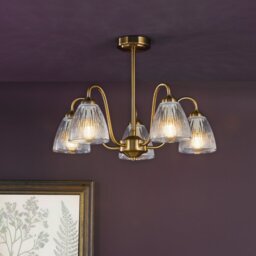 Dar Lighting Glynis 5 Light Semi Flush Ceiling Light In Brushed Bronze With Ribbed Glass