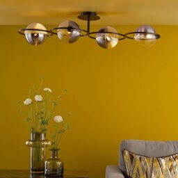 Dar Wisebuys Olympus 4 Light Semi Flush Ceiling Light In Matt Black With Smoked And Clear Glass