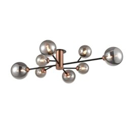 Franklite Solstice 8 Light Semi Flush Ceiling Light In Black And Copper With Smoked Glasses FL2442-8