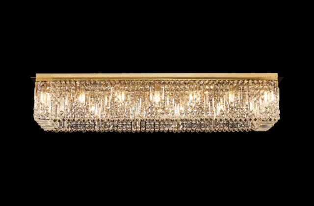 Baden 125 x 42 cm Rectangular Flush Chandelier In Gold Finish With Crystal Glass