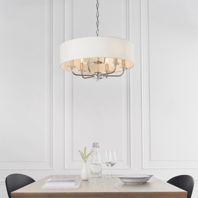 Endon 60179 Nixon Ceiling Pendant Light in Nickel with White Silk Shade