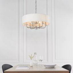 Endon 60179 Nixon Ceiling Pendant Light in Nickel with White Silk Shade