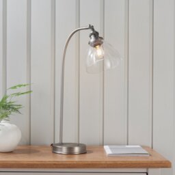 Endon 91740 Hansen Task Table Lamp In Brushed Silver Finish With Clear Glass