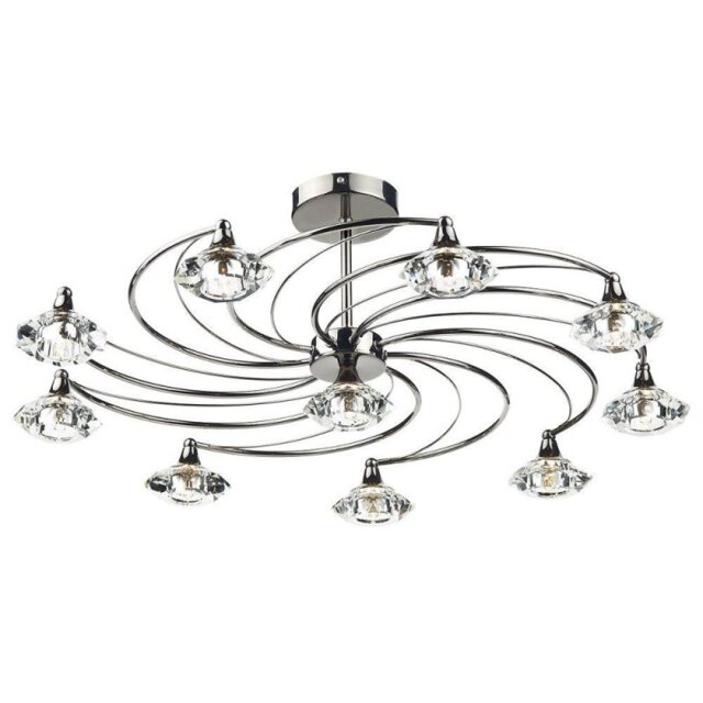 Dar LUT2367 Luther 10 Light Black Chrome Semi-Flush Ceiling Light