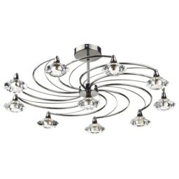 Dar LUT2367 Luther 10 Light Black Chrome Semi-Flush Ceiling Light