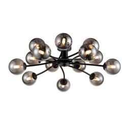 Franklite Luna 14 Light Semi Flush Ceiling Light In Black Finish With Smoked Glass FL2438-14