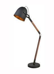 Franklite Timber Floor Lamp In Mat Black And Gold Finish With Wooden Stem SL245