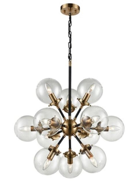 Franklite Reaction FL2370/12 12 Light Ceiling Light In Matt Black/Gold With Clear Glass Spheres
