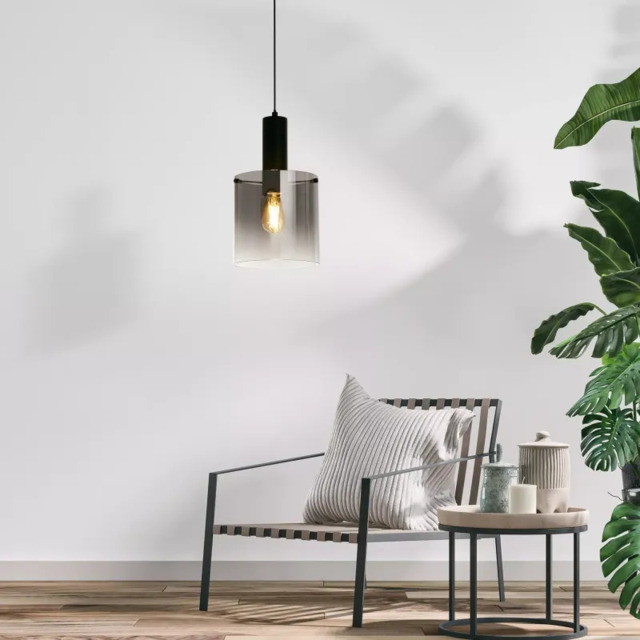 Searchlight Sweden Ceiling Pendant Light In Matt Black With Smoked Ombre Glass 88910-1BK