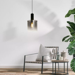 Searchlight Sweden Ceiling Pendant Light In Matt Black With Smoked Ombre Glass 88910-1BK