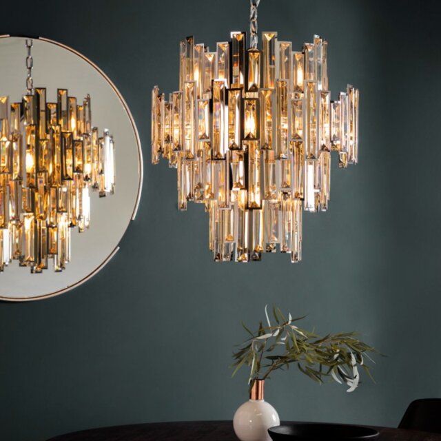 Endon 72744 Viviana 12 Light Ceiling Pendant Light In Chrome With Champagne Crystal Glass