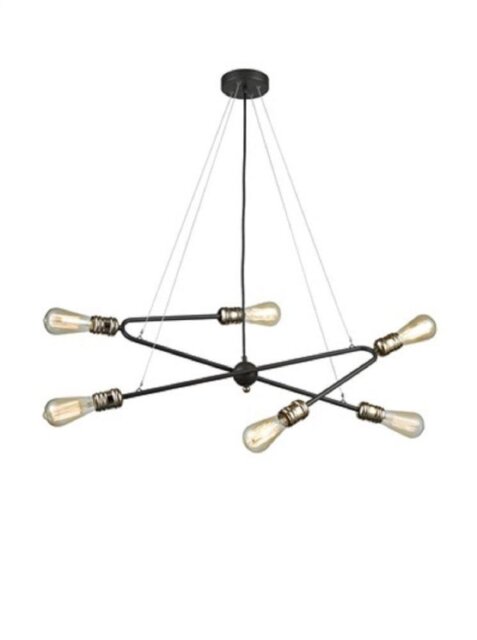 Franklite FL2397-6 6 Light Ceiling Pendant Light In Dark Ironwork And Brass