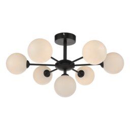 Dar Lighting COH3422-02 Cohen 7 Light Semi Flush Ceiling Light In Matt Black With Opal Glass