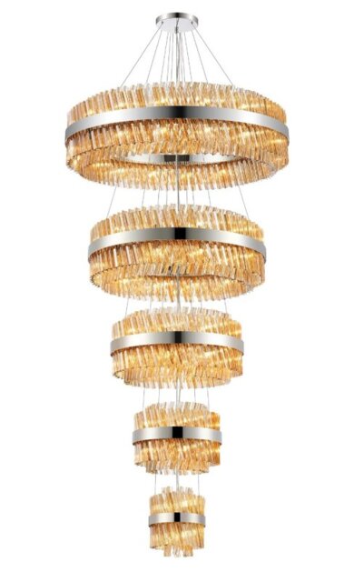 Hampton 5 Tier Ceiling Pendant Light In Polished Nickel With Amber Glass 25+40+60+80+100cm