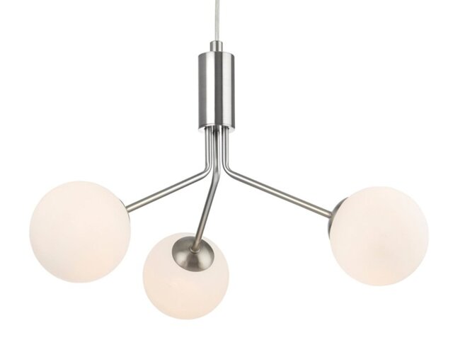 Firstlight 2888BS Montana 3 Light Ceiling Pendant Light In Brushed Steel With Opal Glass Shade