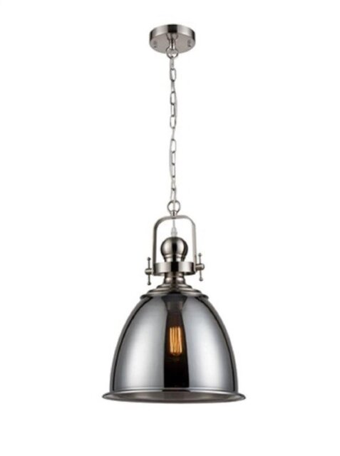 Franklite PCH190 Ceiling Pendant In Satin Nickel And Smoked Glass
