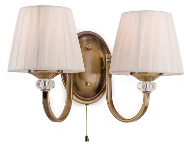 Firstlight 4862AB Langham Two Light Wall Light In Antique Brass With Pleated Cream Shades