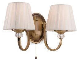 Firstlight 4862AB Langham Two Light Wall Light In Antique Brass With Pleated Cream Shades