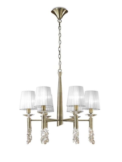 Mantra M3871 Tiffany 6+6 Light Round Pendant Light In Antique Brass With Soft Bronze Shades